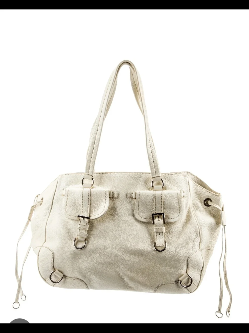 Prada Cream Leather Shoulder Tote with Buckle Flap Pockets
